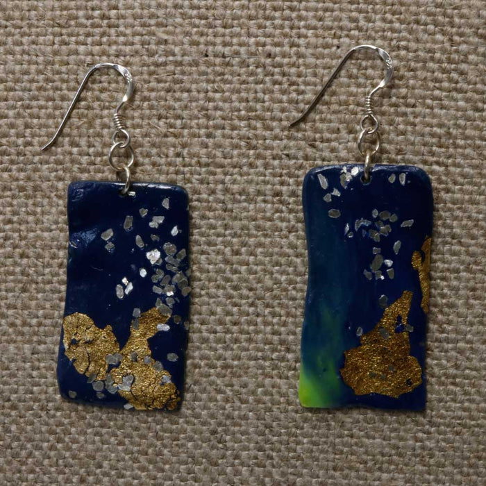 Starry Night Rectangle Polymer Clay Earrings with Sterling silver hooks