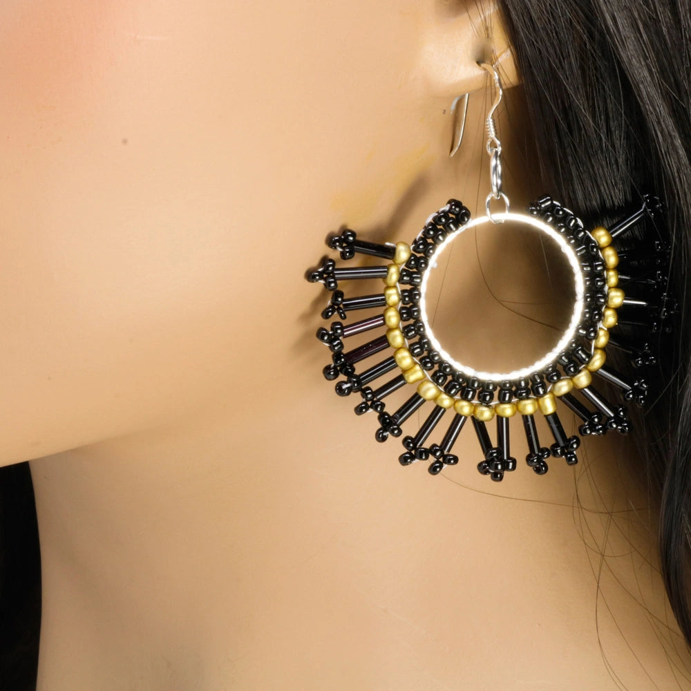 Sunburst Statement Earrings – Handcrafted Beadwork with sterling silver hooks -choice of colour