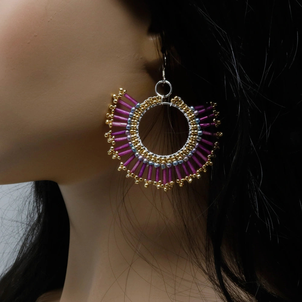 Sunburst Statement Earrings – Handcrafted Beadwork with sterling silver hooks -choice of colour