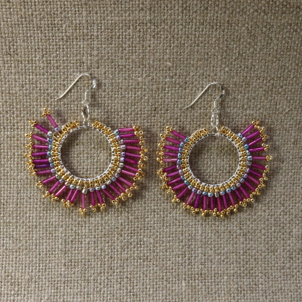 Sunburst Statement Earrings – Handcrafted Beadwork with sterling silver hooks -choice of colour