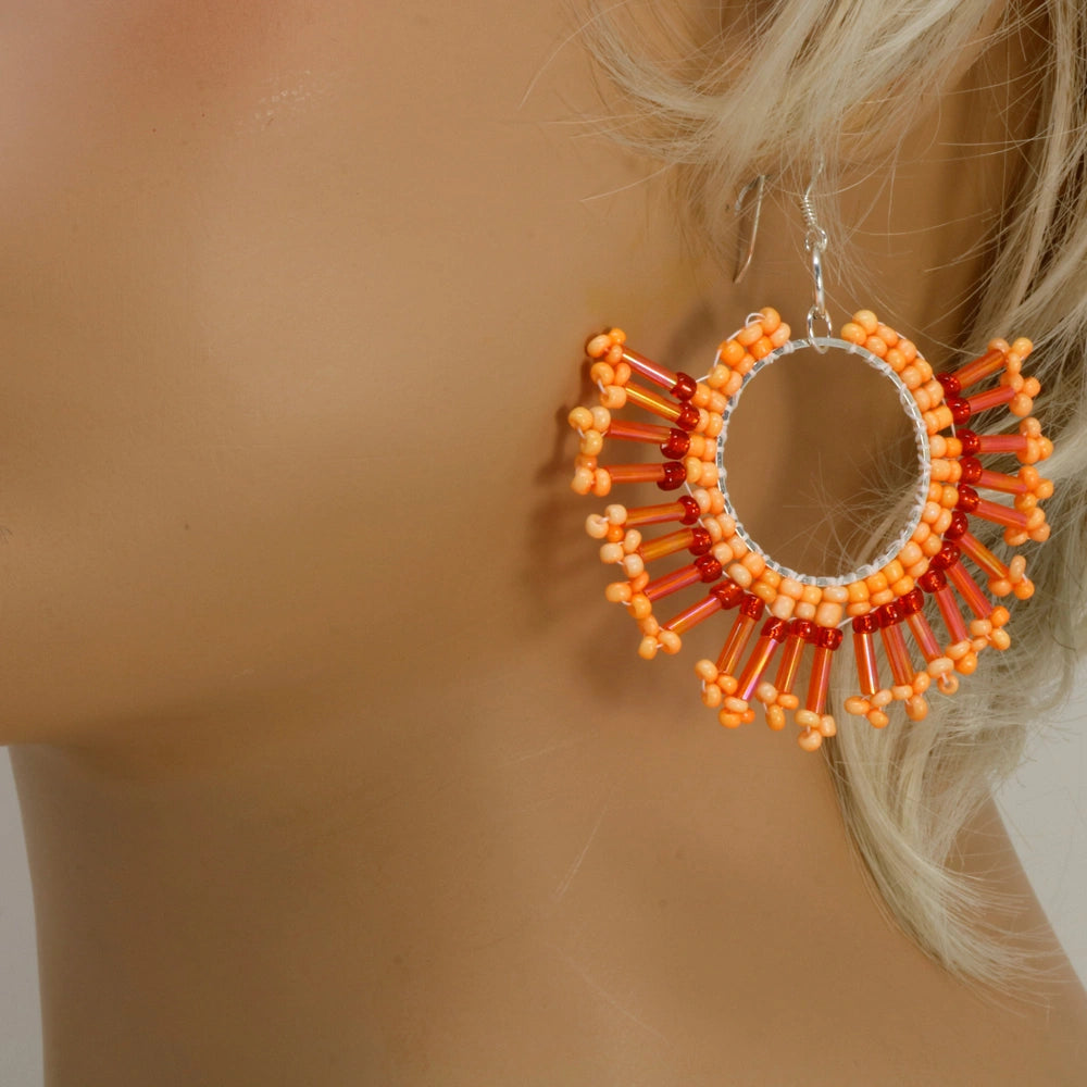 Sunburst Statement Earrings – Handcrafted Beadwork with sterling silver hooks -choice of colour
