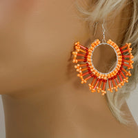 Sunburst Statement Earrings – Handcrafted Beadwork with sterling silver hooks -choice of colour