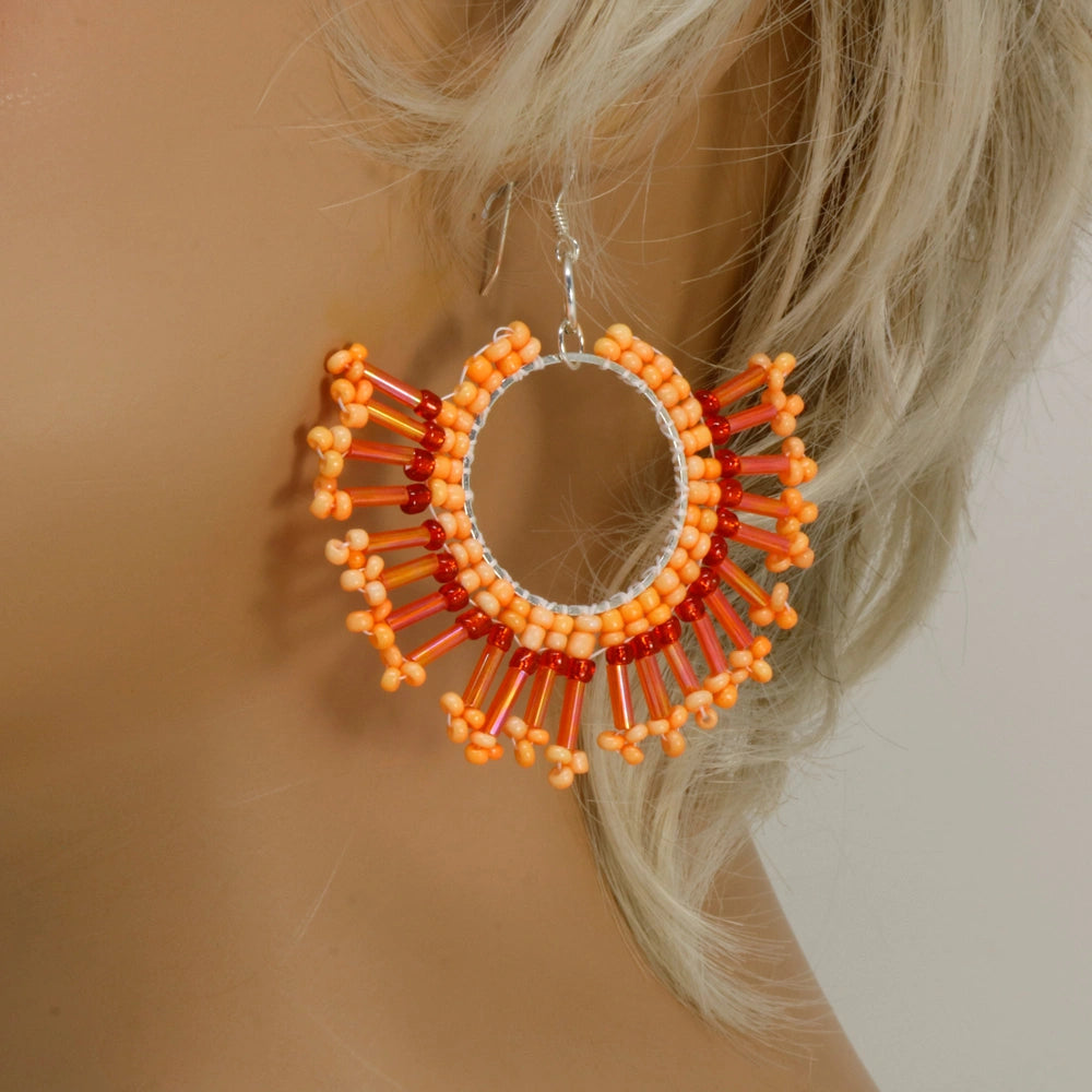 Sunburst Statement Earrings – Handcrafted Beadwork with sterling silver hooks -choice of colour