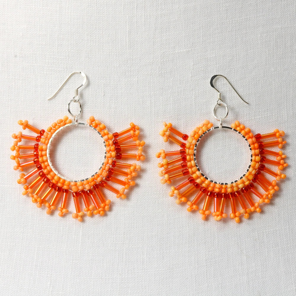 Sunburst Statement Earrings – Handcrafted Beadwork with sterling silver hooks -choice of colour