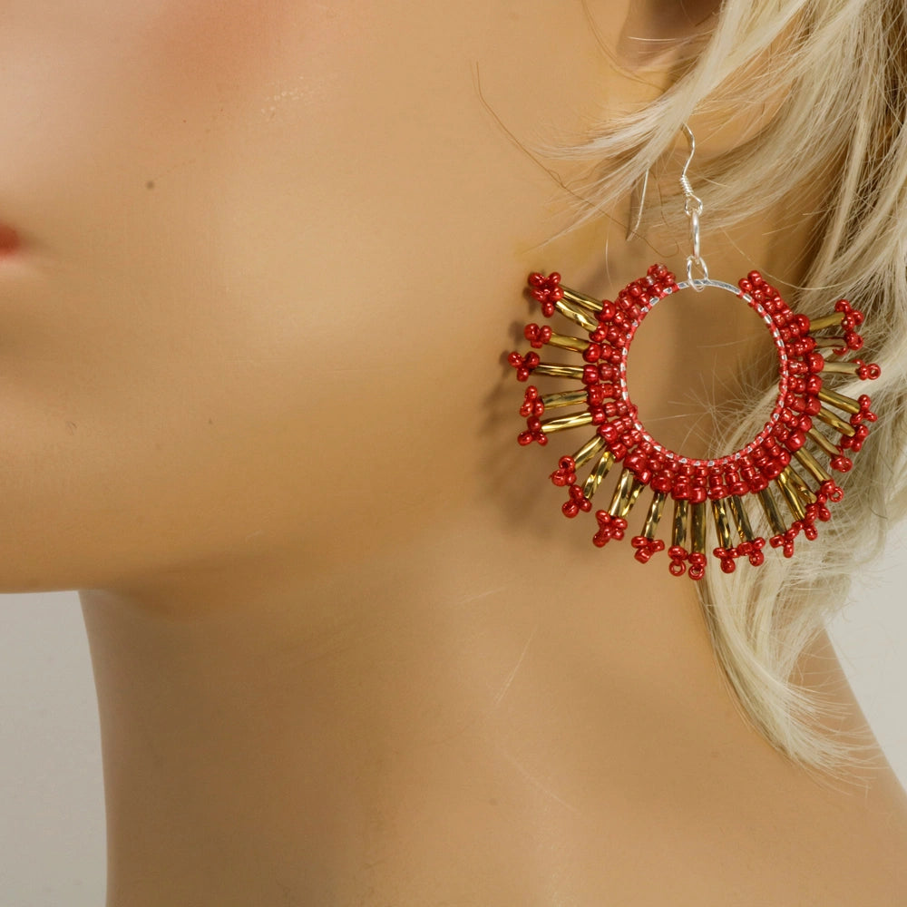 Sunburst Statement Earrings – Handcrafted Beadwork with sterling silver hooks -choice of colour