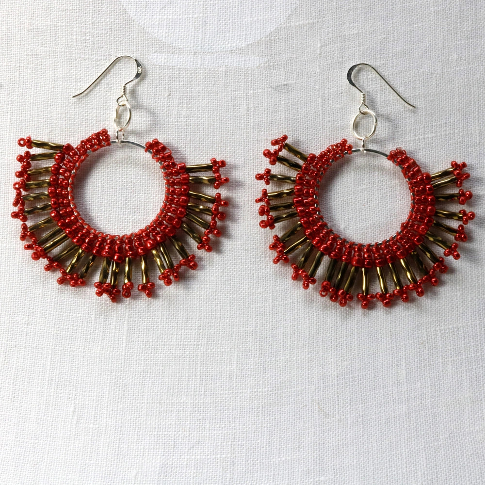Sunburst Statement Earrings – Handcrafted Beadwork with sterling silver hooks -choice of colour
