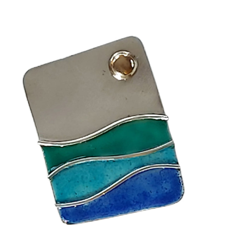 Enamelled Sterling Silver Sun and Sea brooch