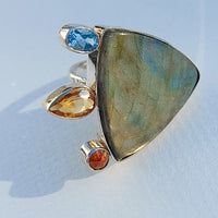 One Off Sterling fashion / statement recycled silver and gold  ring  Labradorite Citrine Topaz