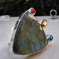 One Off Sterling fashion / statement recycled silver and gold  ring  Labradorite Citrine Topaz