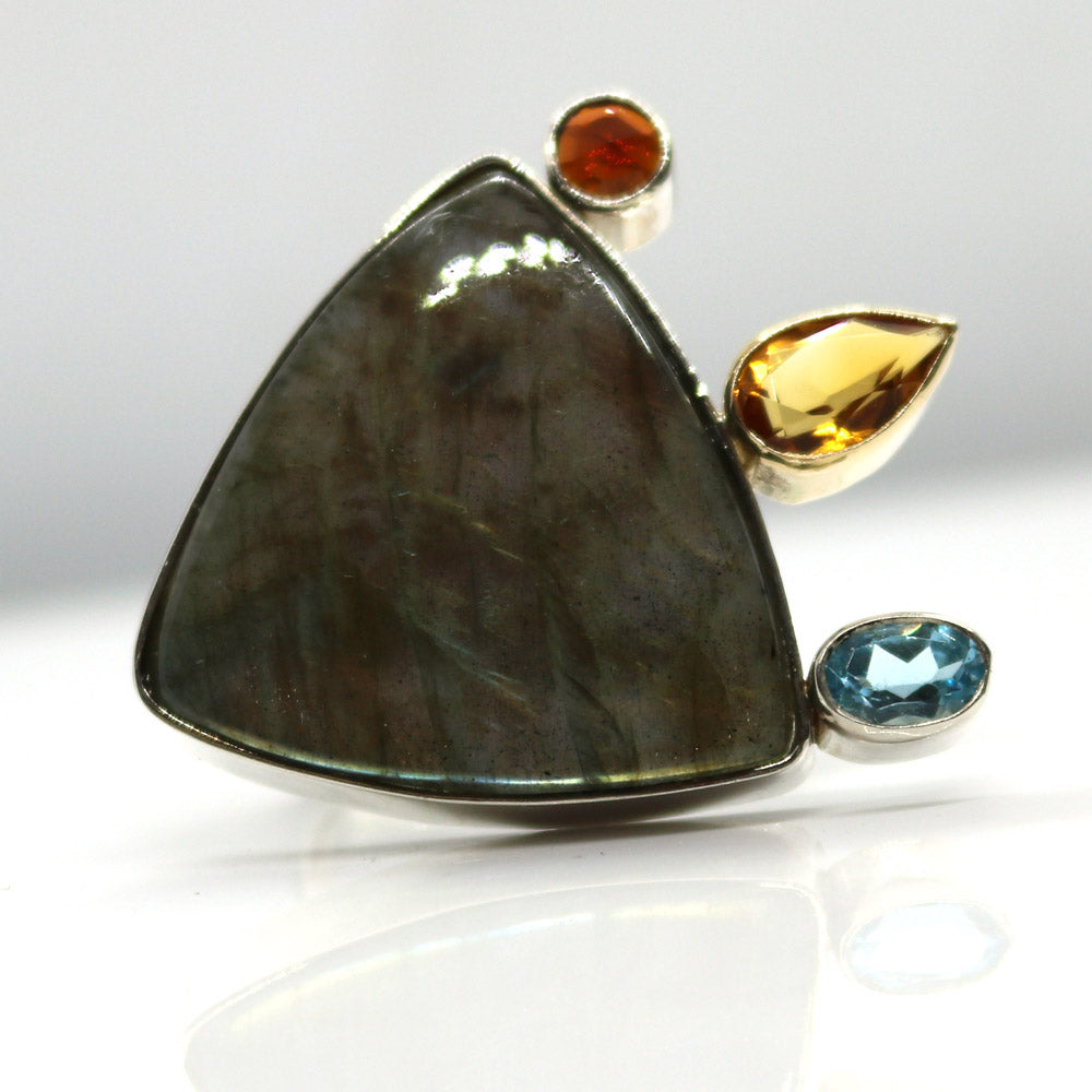 One Off Sterling fashion / statement recycled silver and gold  ring  Labradorite Citrine Topaz