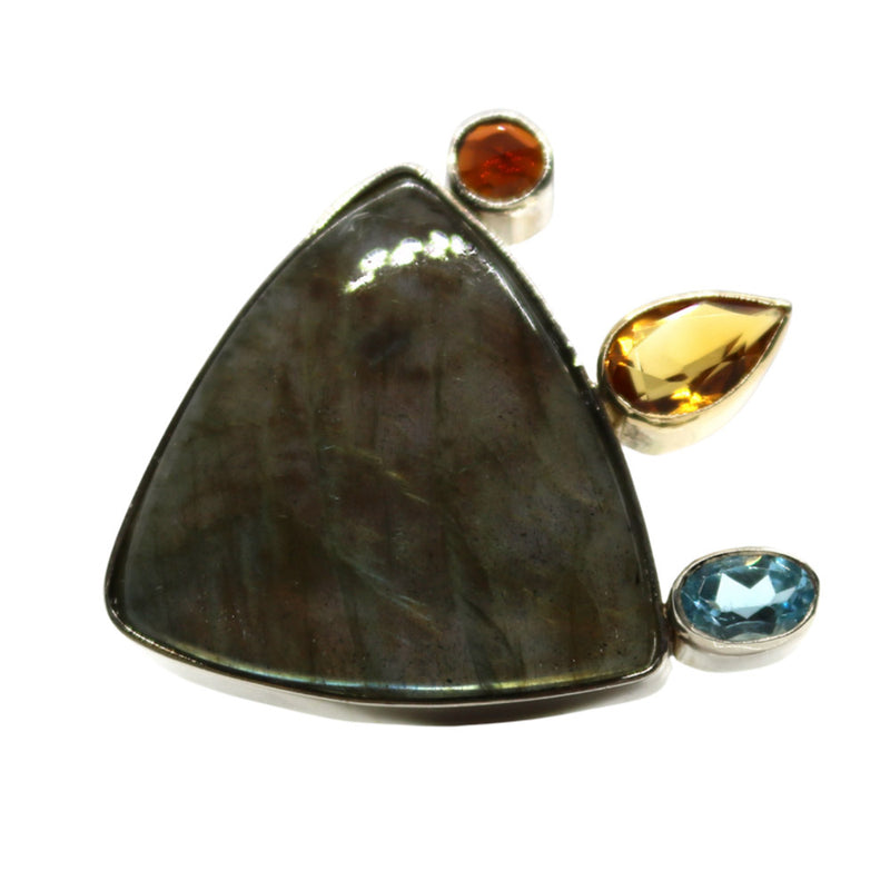 One Off Sterling fashion / statement recycled silver and gold  ring  Labradorite Citrine Topaz