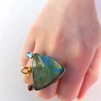 One Off Sterling fashion / statement recycled silver and gold  ring  Labradorite Citrine Topaz