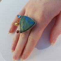 One Off Sterling fashion / statement recycled silver and gold  ring  Labradorite Citrine Topaz