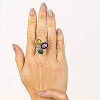 One Off Sterling fashion / statement silver and gold ring  Amethyst Citrine Jade