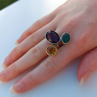 One Off Sterling fashion / statement silver and gold ring  Amethyst Citrine Jade