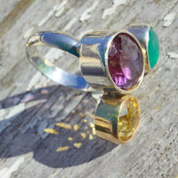 One Off Sterling fashion / statement silver and gold ring  Amethyst Citrine Jade