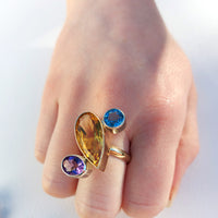 One Off Sterling fashion / statement recycled gold and silver ring  Amethyst Citrine Topaz