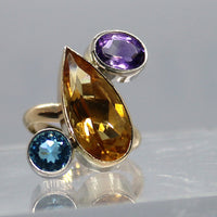 One Off Sterling fashion / statement recycled gold and silver ring  Amethyst Citrine Topaz