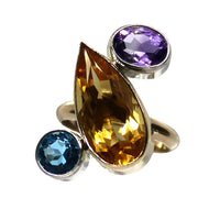 One Off Sterling fashion / statement recycled gold and silver ring  Amethyst Citrine Topaz