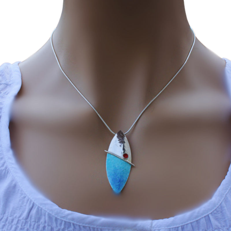 Turquoise, Red, Blue Enamelled Sterling Silver Pendant by Robert Spotten