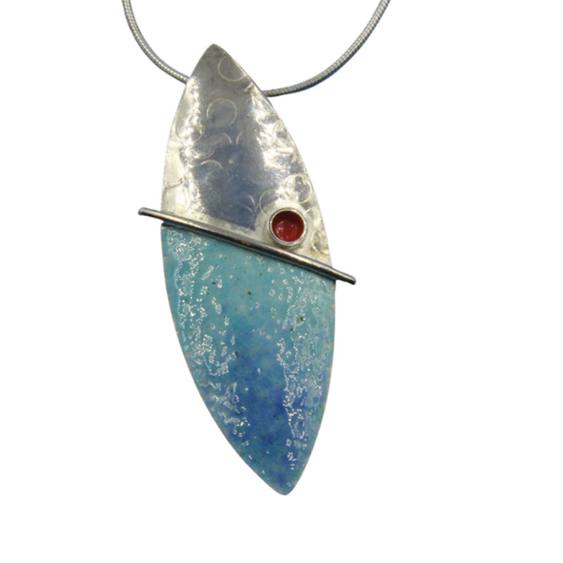 Turquoise, Red, Blue Enamelled Sterling Silver Pendant by Robert Spotten