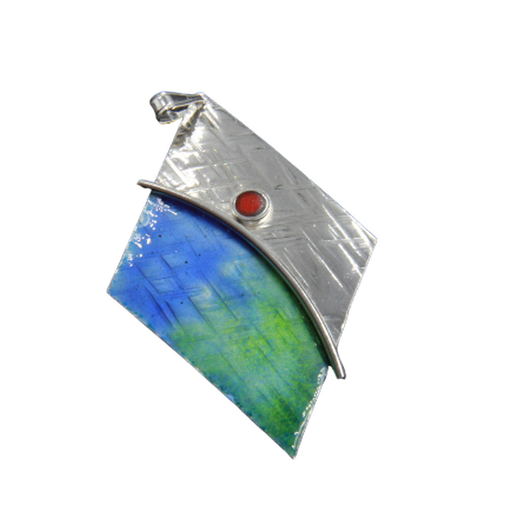 Enamelled Sterling Silver Diamond Shape Pendant by Robert Spotten