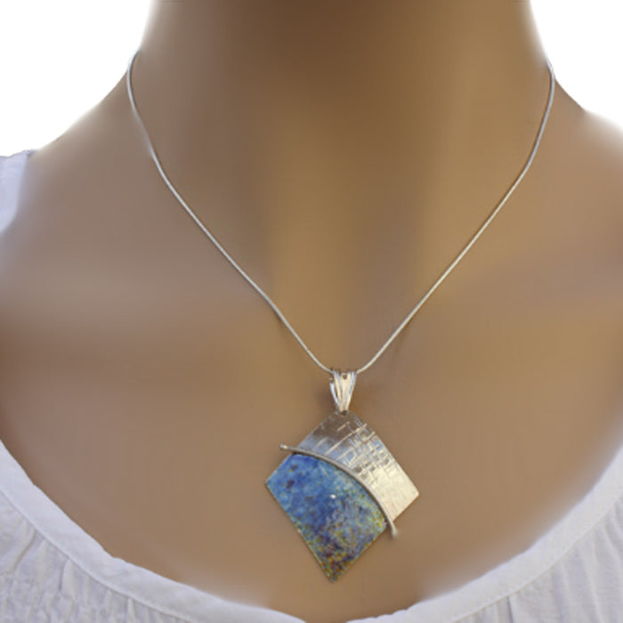 Enamelled Sterling Silver Diamond Shape Pendant by Robert Spotten