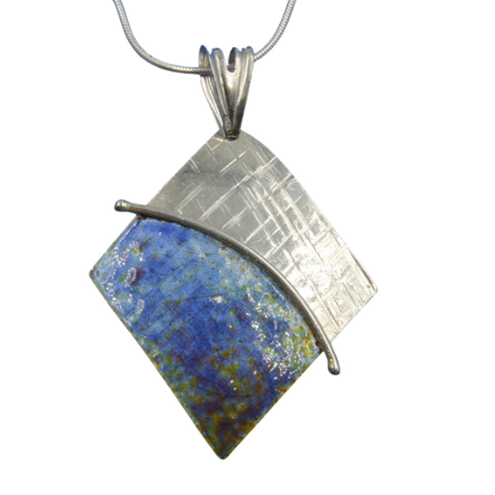 Enamelled Sterling Silver Diamond Shape Pendant by Robert Spotten