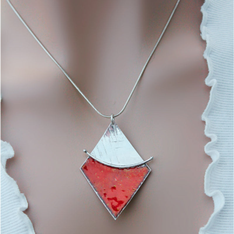 Enamelled Sterling Silver Diamond Shape Pendant by Robert Spotten