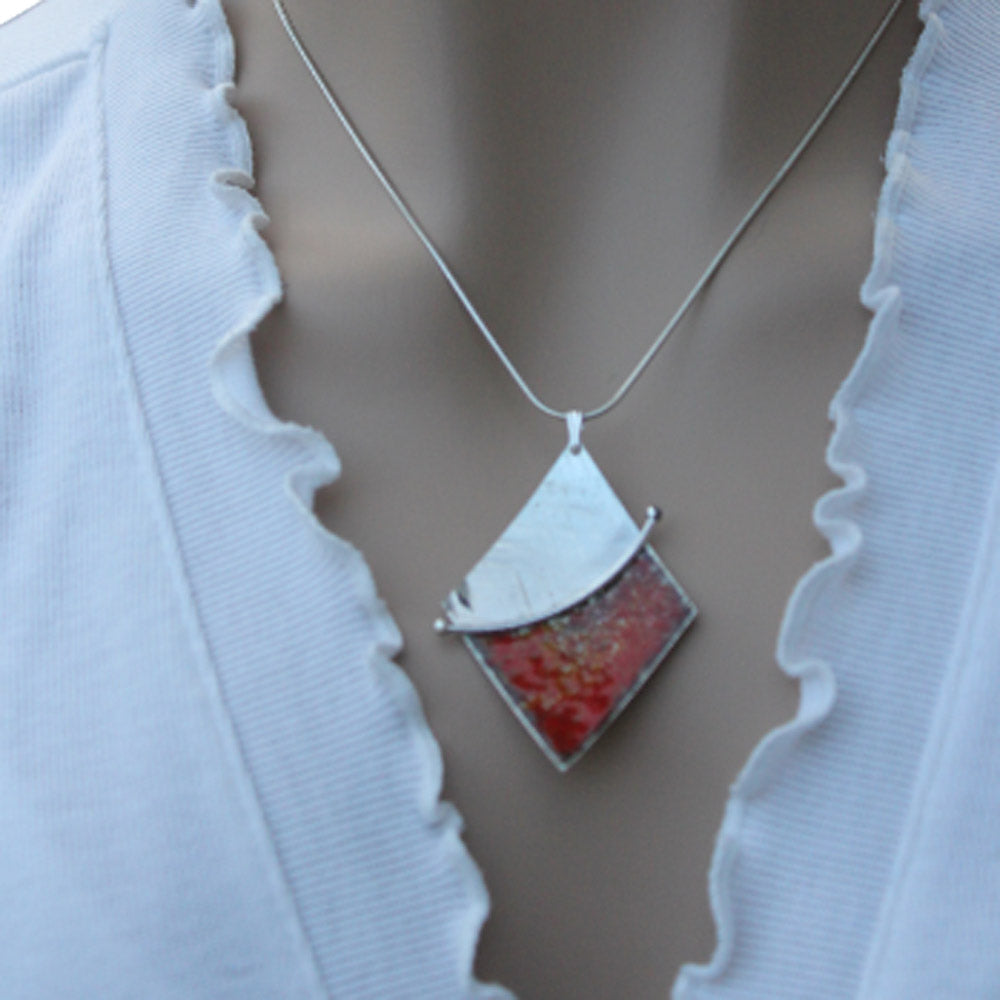 Enamelled Sterling Silver Diamond Shape Pendant by Robert Spotten