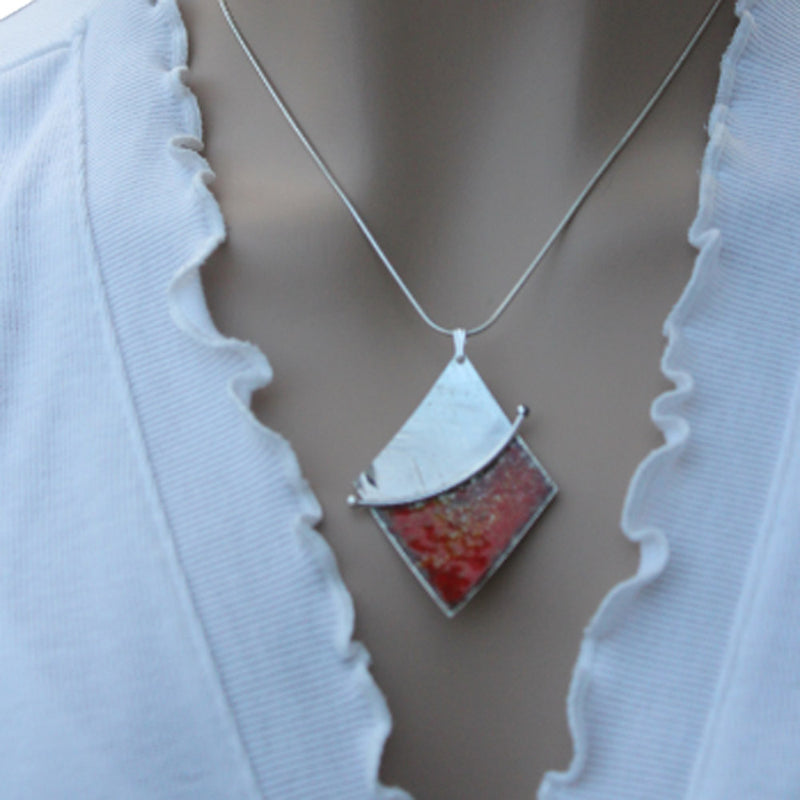 Enamelled Sterling Silver Diamond Shape Pendant by Robert Spotten