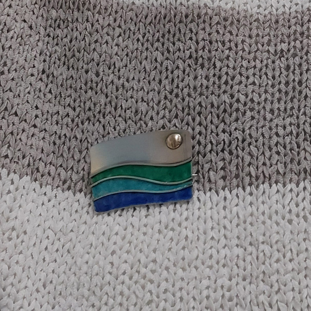 Enamelled Sterling Silver Sun and Sea brooch