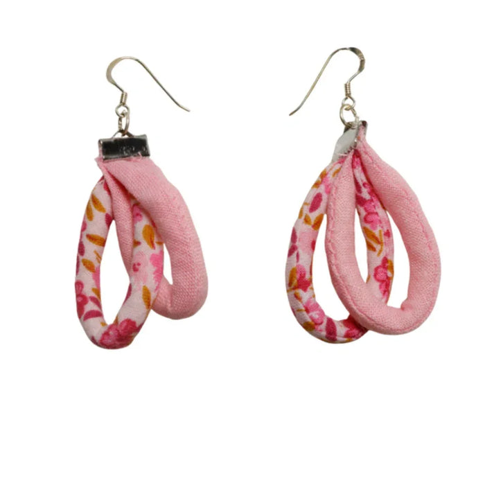 Handmade Textile Double Earrings with sterling silver hooks – Playful, Light & One of a Kind - variety of patterns to choose from - The Puffin Gallery