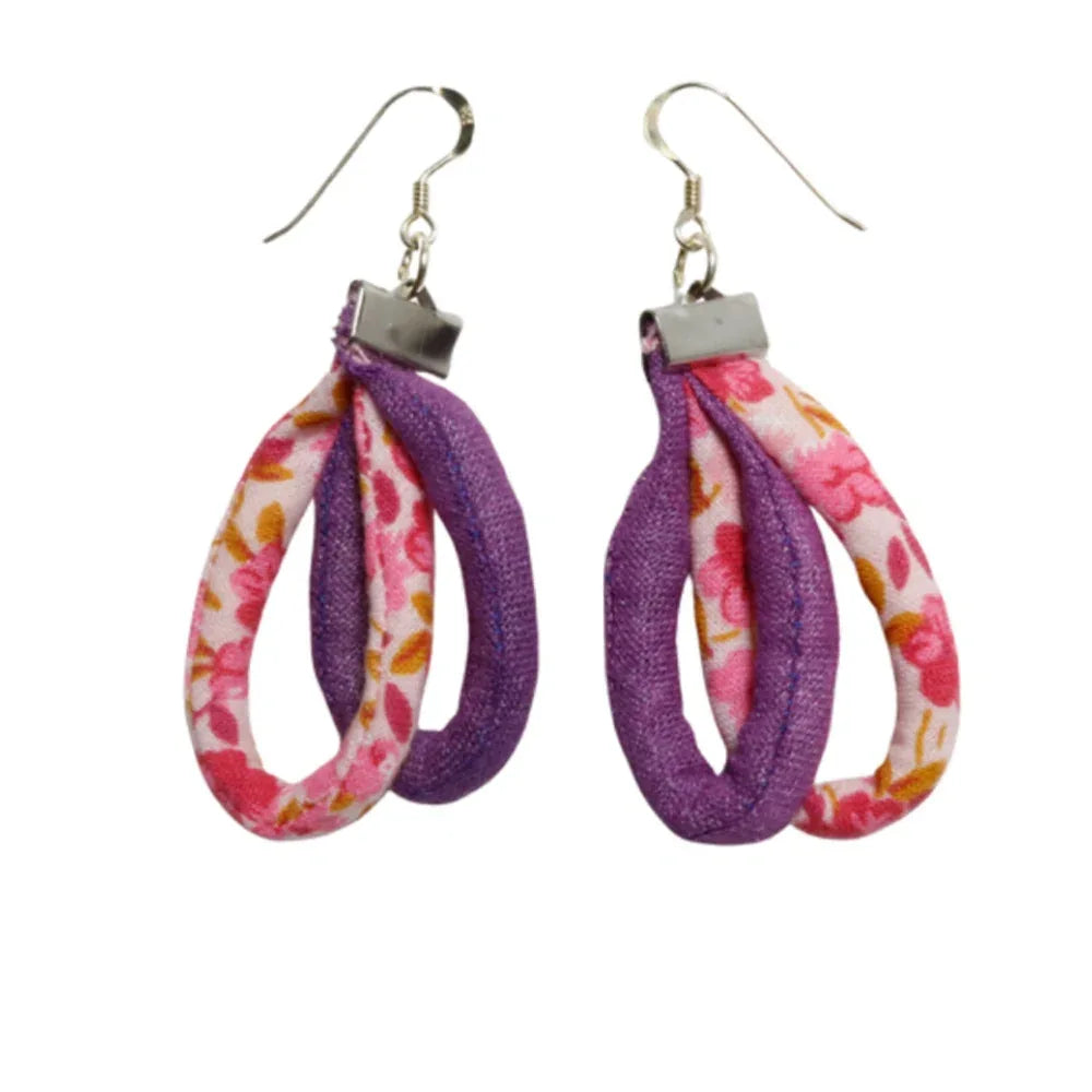 Handmade Textile Double Earrings with sterling silver hooks – Playful, Light & One of a Kind - variety of patterns to choose from - The Puffin Gallery