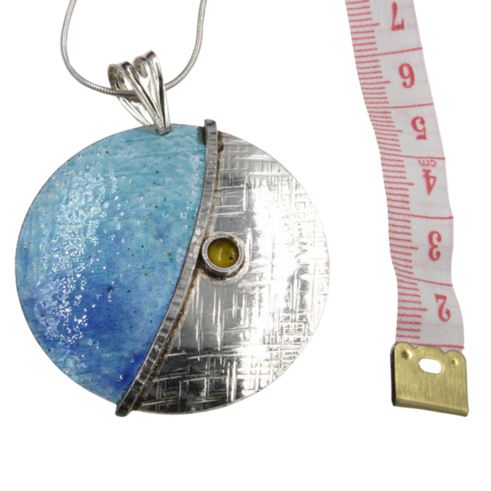 Large Turquoise, Yellow, Blue Enamelled Sterling Silver Pendant by Robert Spotten