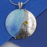 Large Turquoise, Yellow, Blue Enamelled Sterling Silver Pendant by Robert Spotten