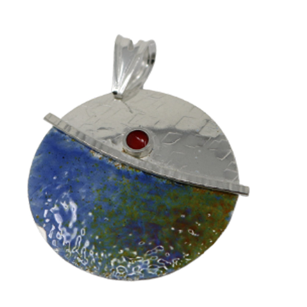 Blue Green Enamelled Sterling Silver Designer Necklace by Robert Spotten