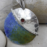 Blue Green Enamelled Sterling Silver Designer Necklace by Robert Spotten