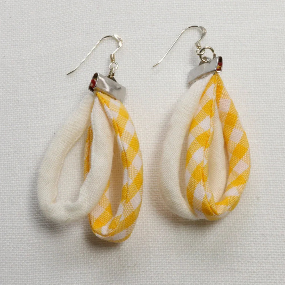 Handmade Textile Double Earrings with sterling silver hooks – Playful, Light & One of a Kind - variety of patterns to choose from - The Puffin Gallery