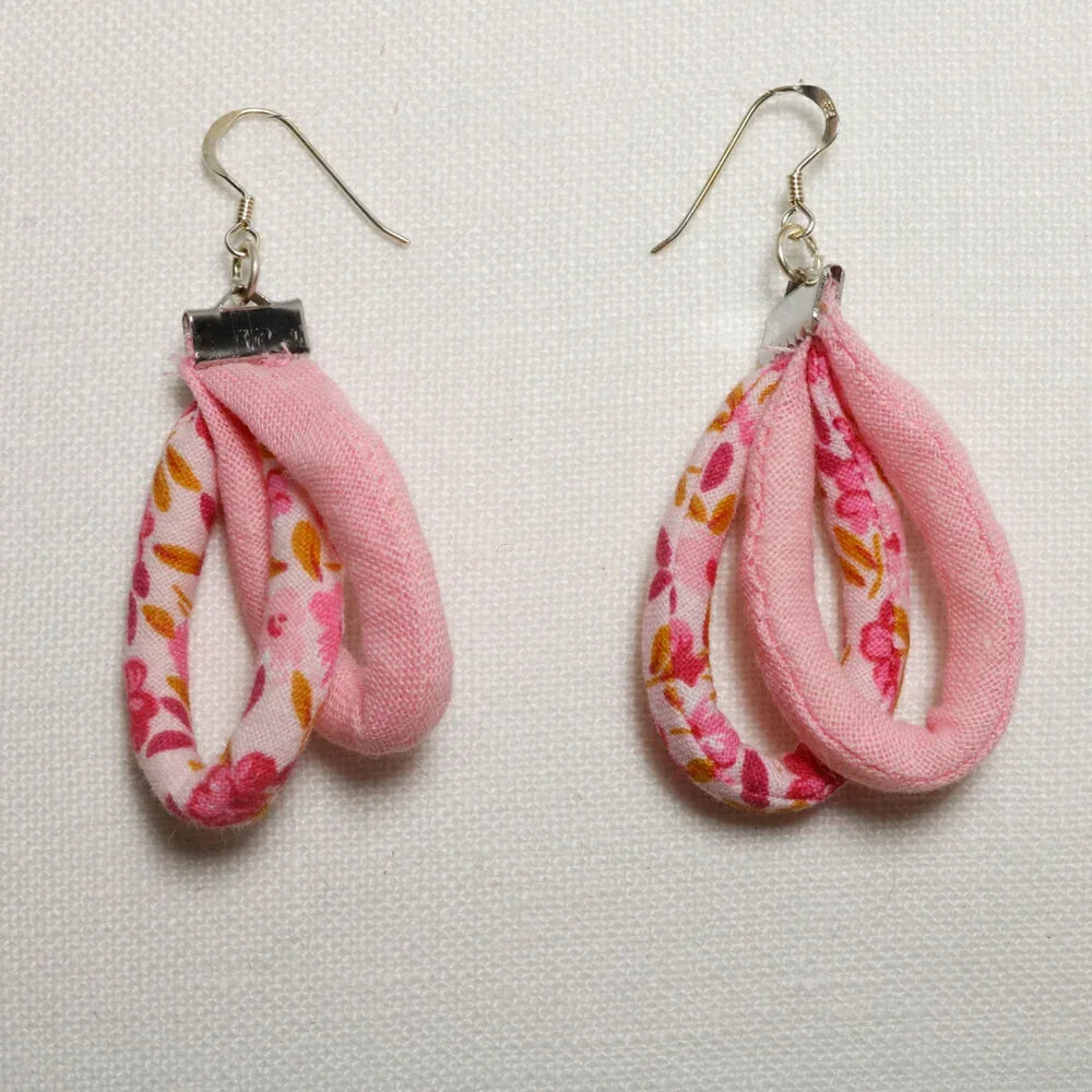 Handmade Textile Double Earrings with sterling silver hooks – Playful, Light & One of a Kind - variety of patterns to choose from - The Puffin Gallery