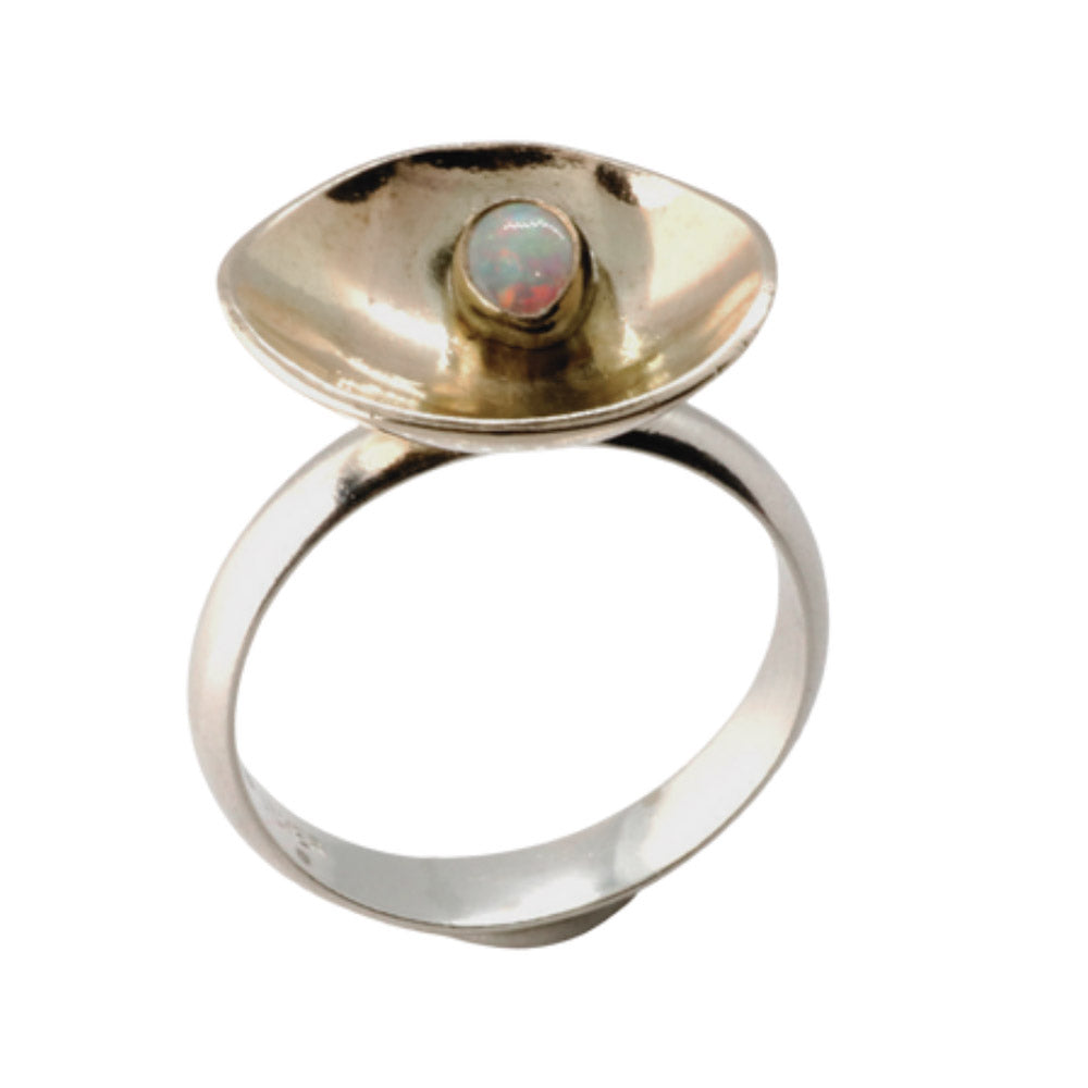 Dew on Buttercup ring - Unique Gold and Sterling Silver Ring with Opal by Robert Spotten