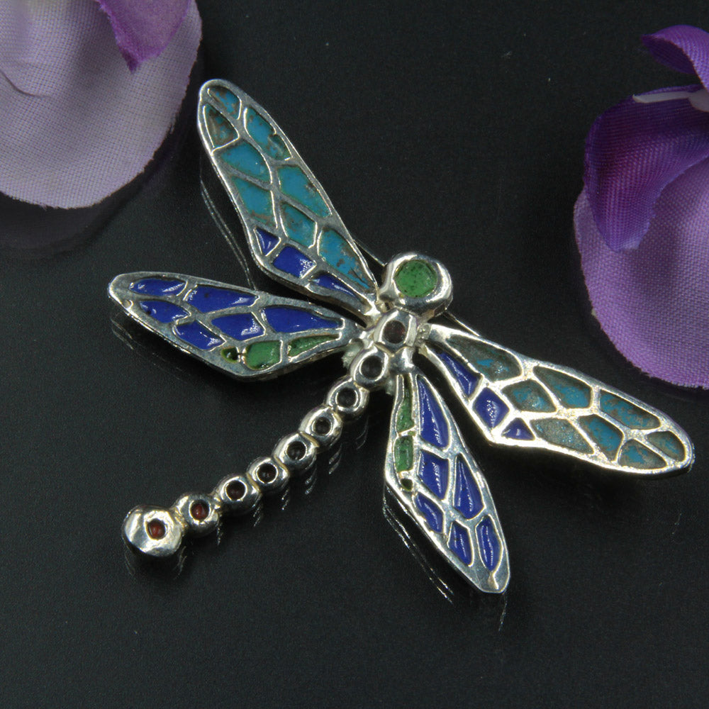 Unique Enamelled Sterling Silver Dragonfly by Robert Spotten