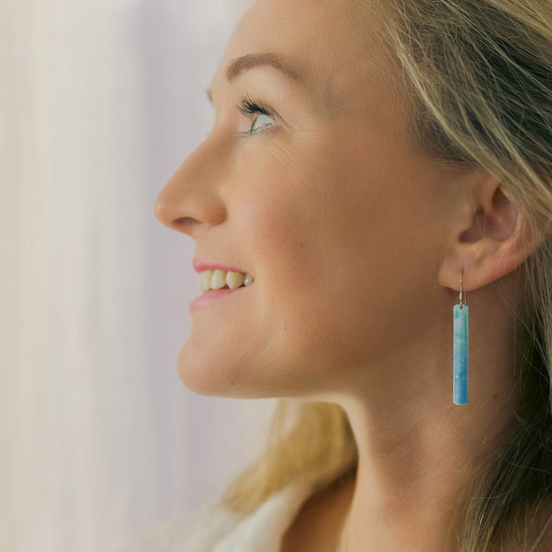 Long enamelled sterling silver earrings - blue, orange or green