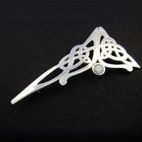 Triangular shaped celtic open work with cz stone sterling silver brooch