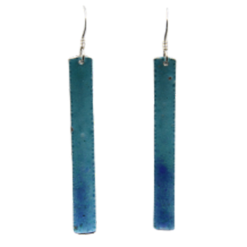 Long enamelled sterling silver earrings - blue, orange or green