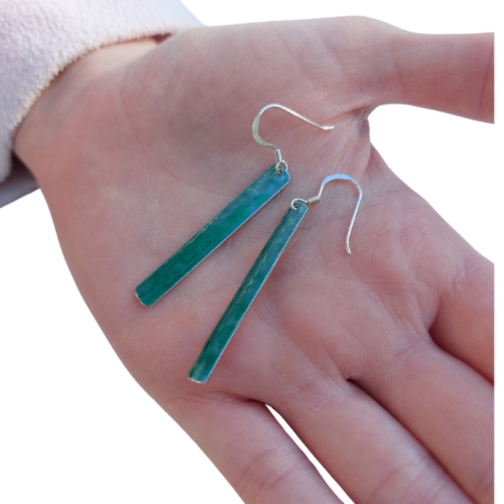 Long enamelled sterling silver earrings - blue, orange or green