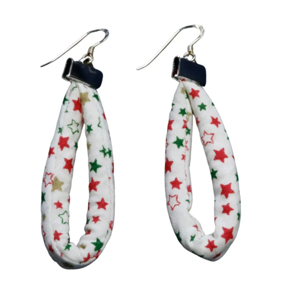 Handmade Textile Single Loop Earrings with sterling silver hooks – Playful, Light & One of a Kind - variety of patterns to choose from - The Puffin Gallery