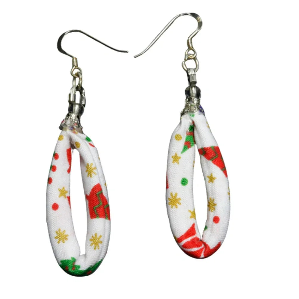 Handmade Textile Single Loop Earrings with sterling silver hooks – Playful, Light & One of a Kind - variety of patterns to choose from - The Puffin Gallery