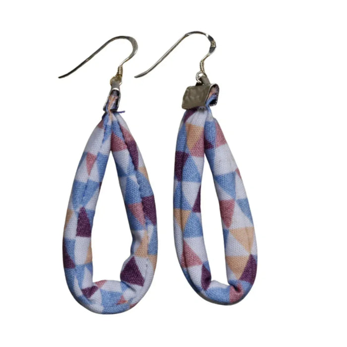 Handmade Textile Single Loop Earrings with sterling silver hooks – Playful, Light & One of a Kind - variety of patterns to choose from - The Puffin Gallery