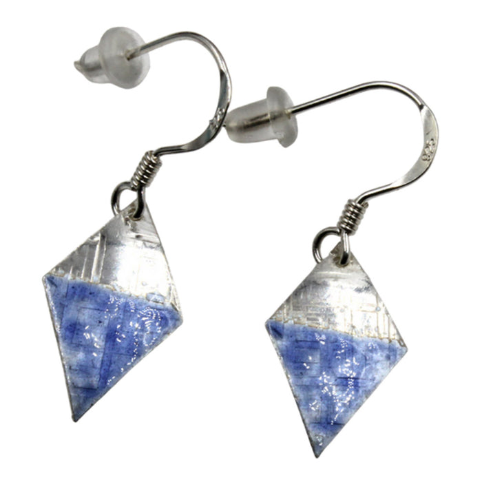 Sterling silver Enamelled Mini Earrings (diamond shape) - blue or green